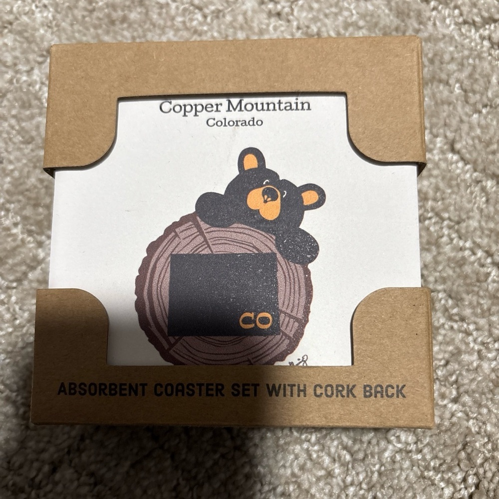 Demdaco Absorbent Coasters (4) Copper Mountain Colorado Black Bear Jeff Fleming